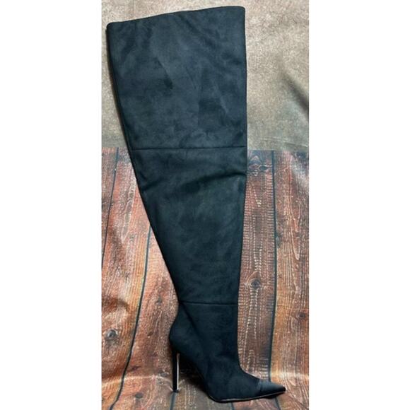 NIB Good American Women's Suede Stiletto Pointed Toe  Over the Knee Boots Sz 12 - Picture 4 of 14